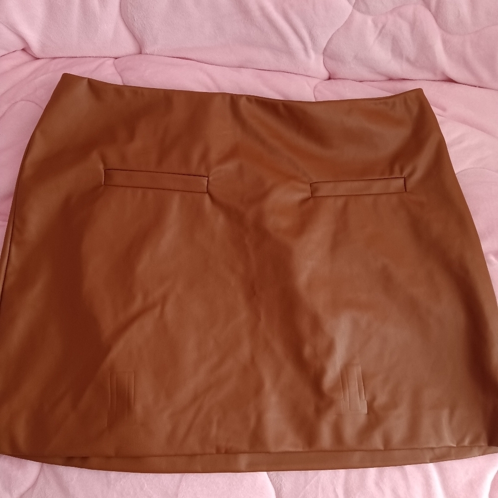 NEW A New Day Faux Leather Cognac Skirt - Picture 2 of 3